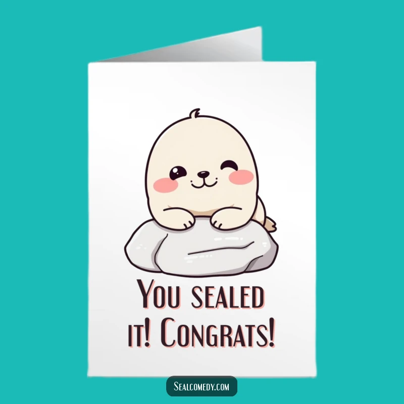 Free Printable Congrats Card: Pleased Seal on Stone, Humorous Downloadable Congratulations