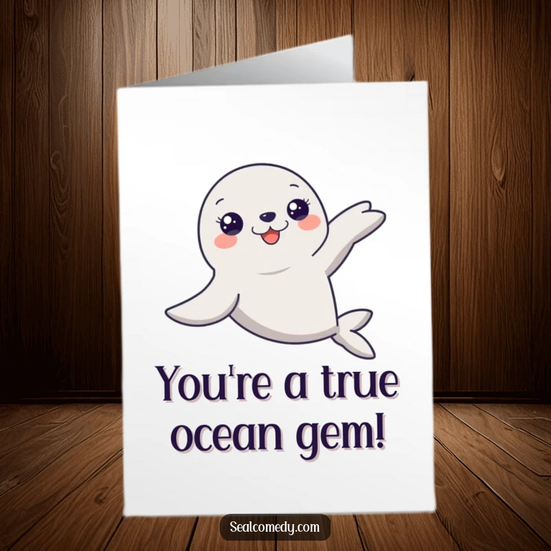 Free printable thank you card showing a seal with flippers extended, gracefully gliding through clear water.
