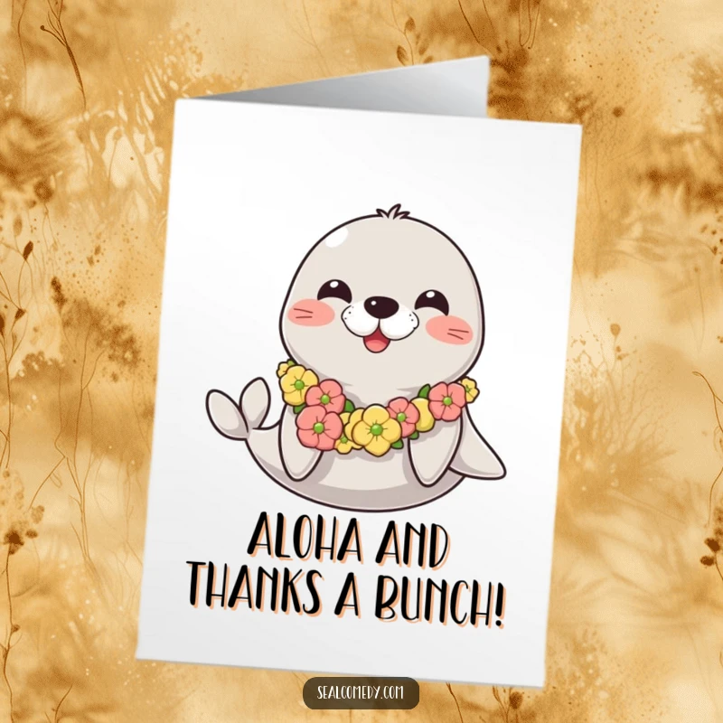Funny Free Printable Thank You Card: A cheerful seal sporting a seaweed lei, offering a humorous and beautiful thank you.