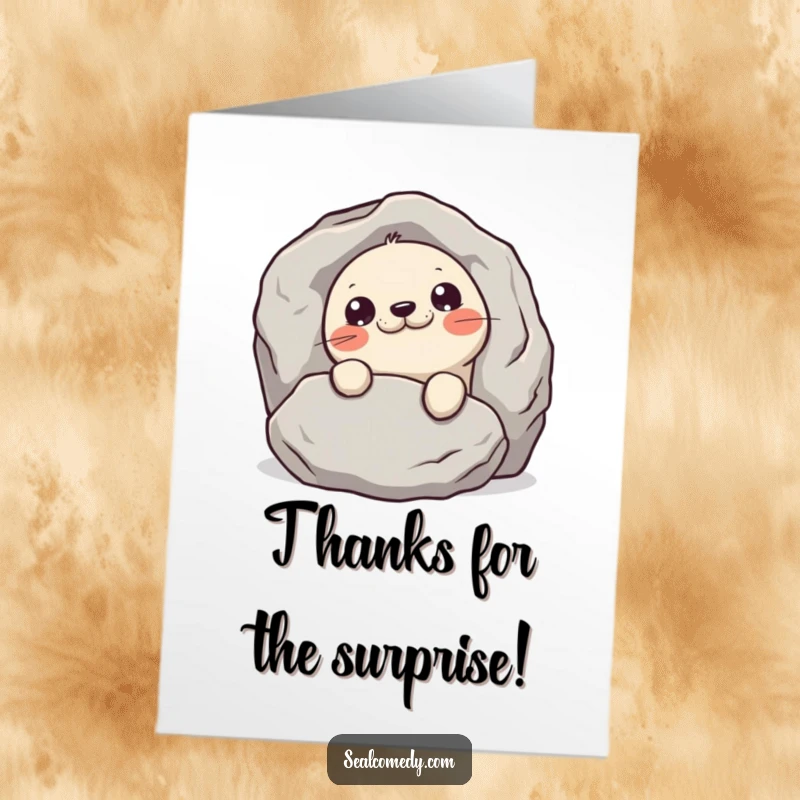 Funny Free Printable Thank You Card: A mischievous seal peeking out from behind a rock, perfect for a lighthearted thank you.