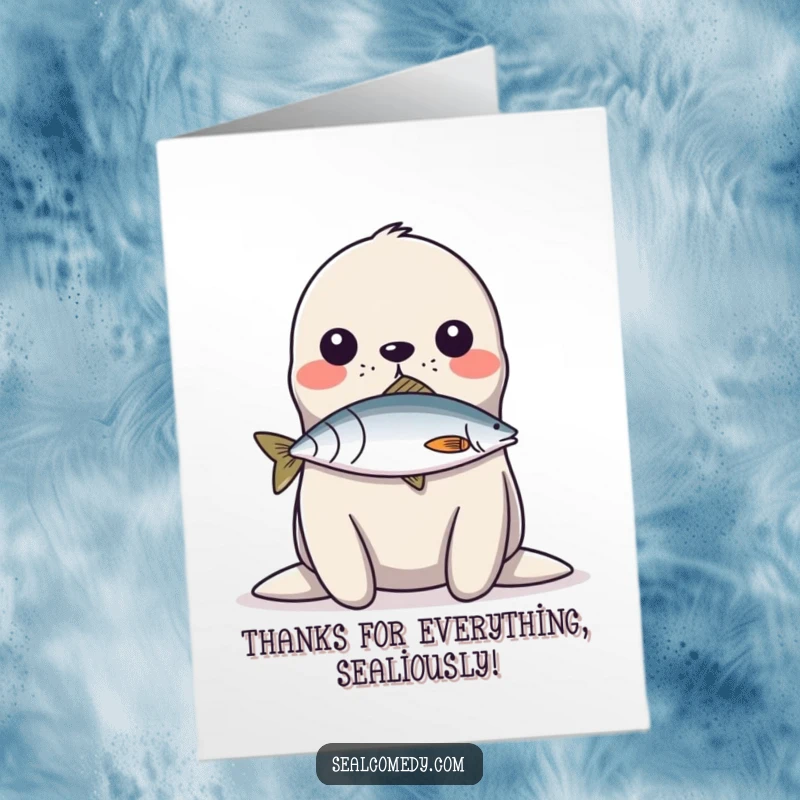 Funny Free Printable Thank You Card: A seal showcasing its amazing balancing skills with a fish on its nose.