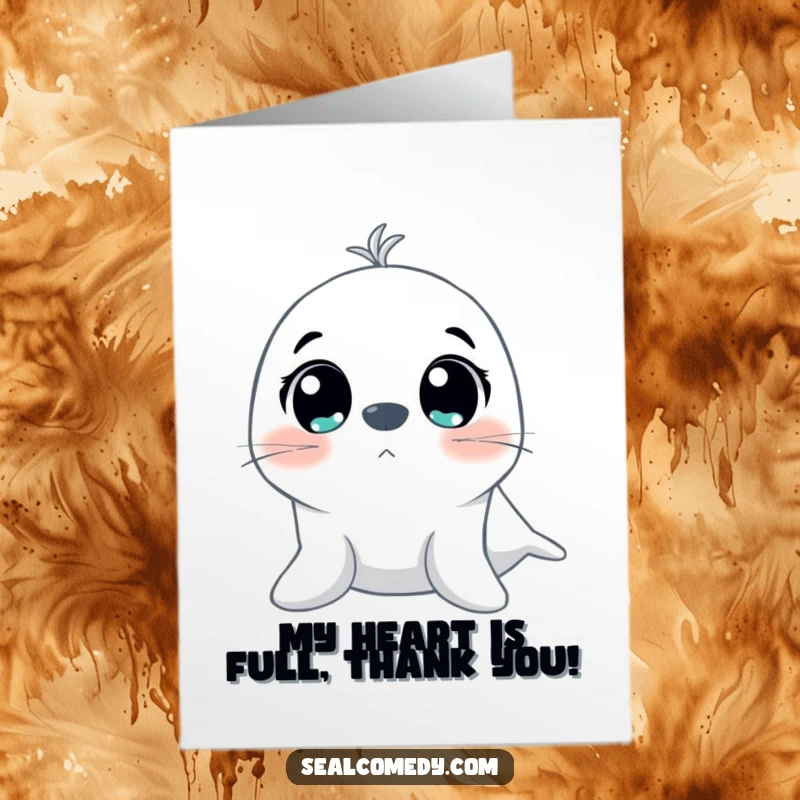 Funny Free Printable Thank You Card: A seal with wide, eager eyes expresses thanks with pure enthusiasm. DIY downloadable.