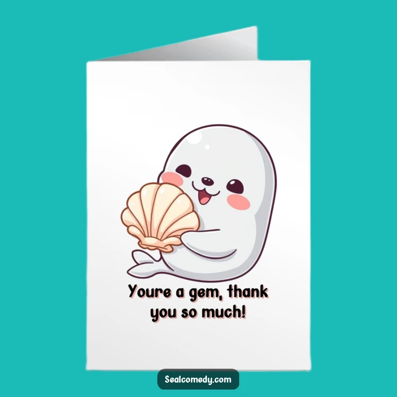Shiny Seashell Free Printable Thank You Card - Smiling Seal! Cute Downloadable Gift!