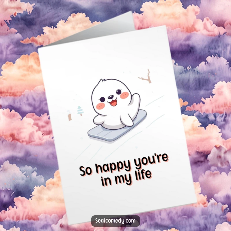 Funny Free Printable Thank You Card: A seal on a snowy journey conveying heartfelt thanks. Ideal for a downloadable DIY gift.