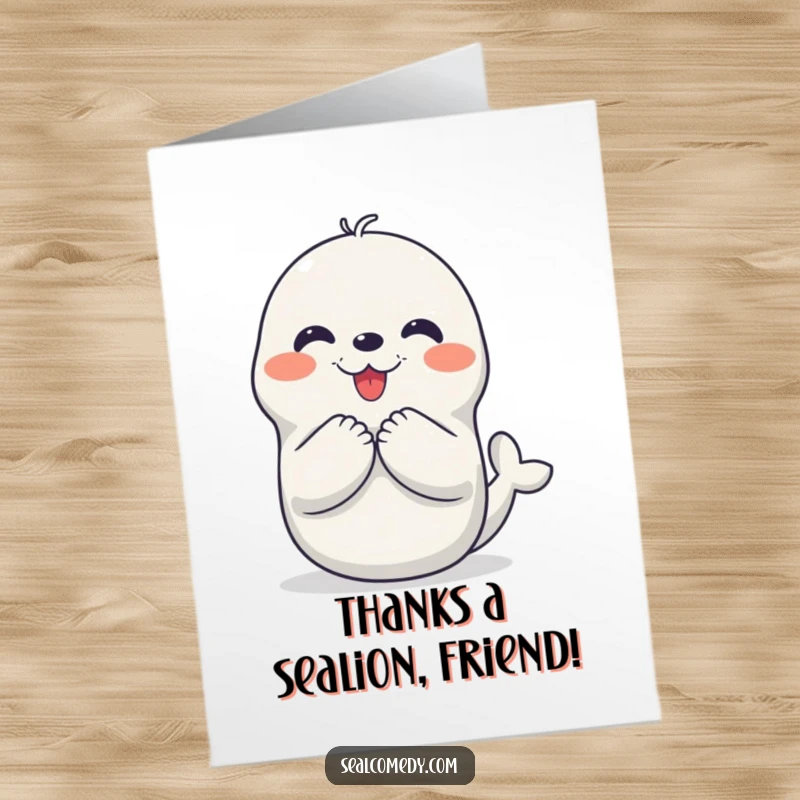 Funny Free Printable Thank You Card: A seal joyfully clapping to express gratitude, perfect for a DIY message.