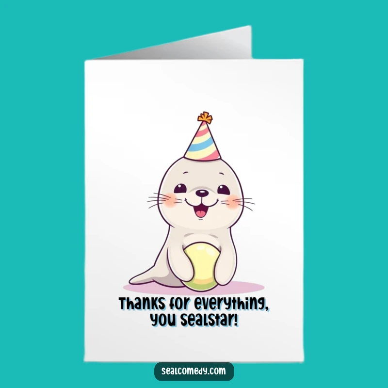 Free Printable Thank You Card: Adorable Seal Pup Ball Balancing Humorous Downloadable Gift