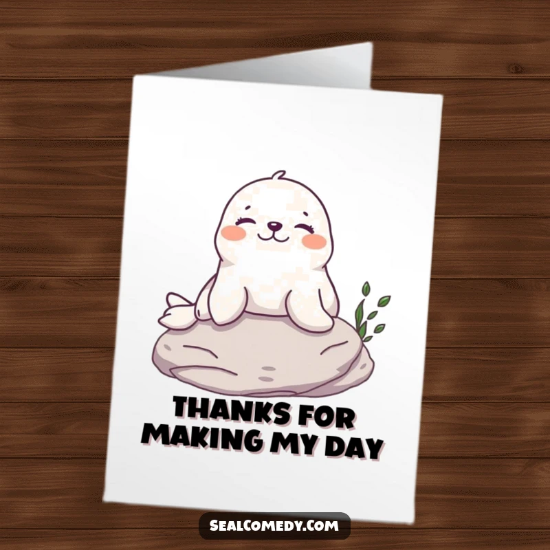 Funny Free Printable Seal Thank You Card: A contented seal enjoys the sun while lounging on a rock.