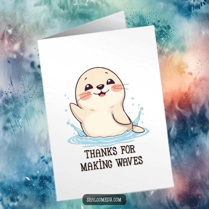 Funny Free Printable Thank You Card: A seal splashing happily in water, expressing thanks. A delightful downloadable DIY gift.