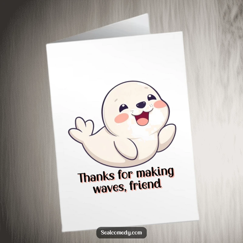 Funny Free Printable Thank You Card: A seal pup slides on its belly, offering a happy, thankful smile.