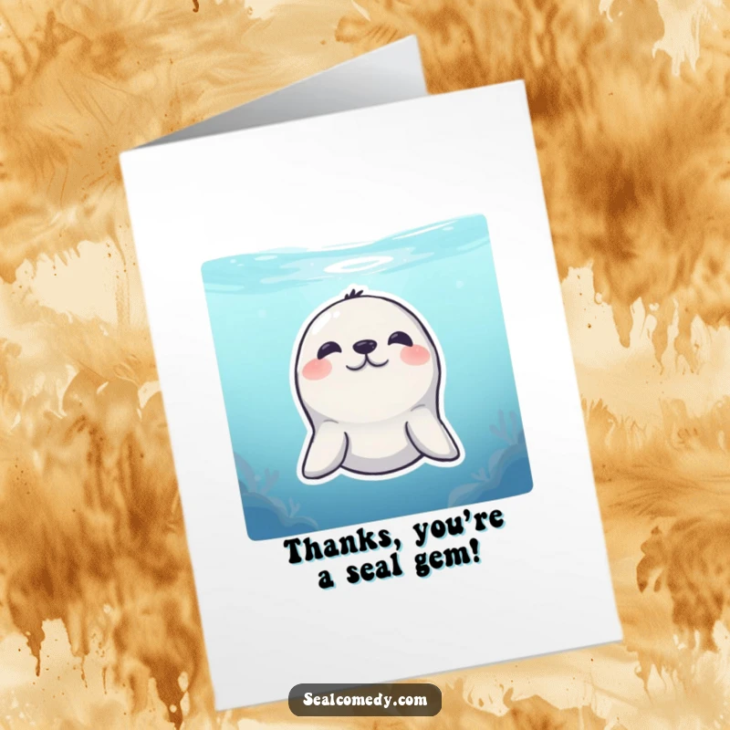 Funny Free Printable Thank You Card: A sweet seal peeking out with a shy, gentle smile.