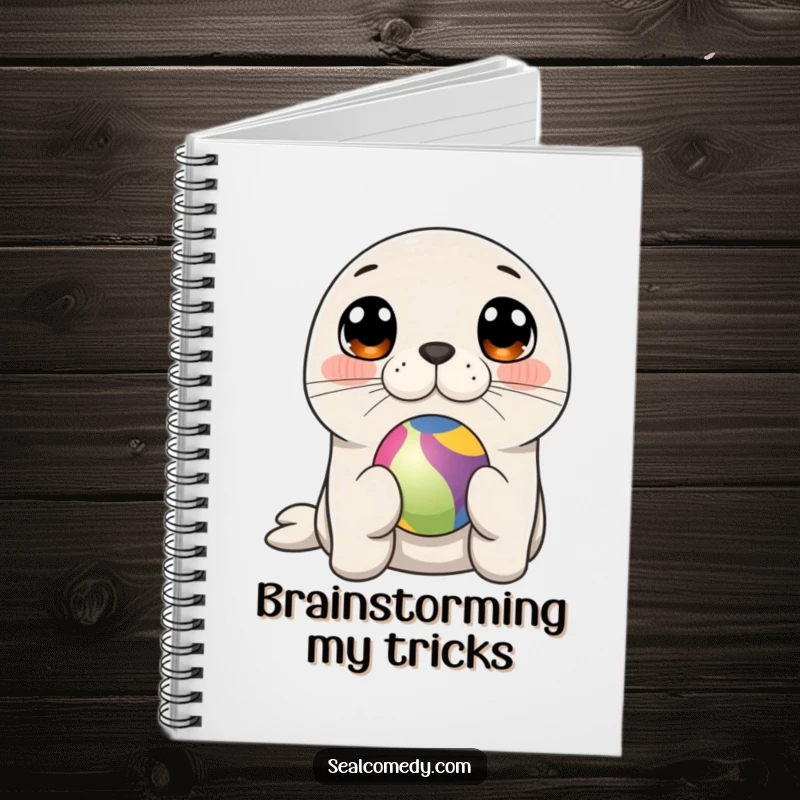 Funny seal balancing a bright ball on its nose, a cute and inspiring notebook for all your notes.