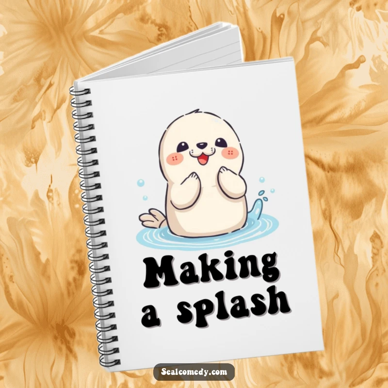 Funny Seal Notebook: A playful seal with flippers clapping, enjoying a splash, perfect for note-taking.