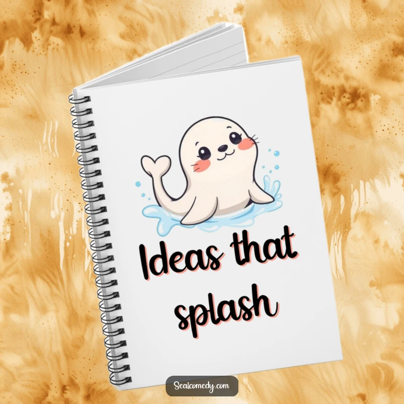 Funny seal with a playful flick of its tail, splashing in sparkling water, a cute and inspiring notebook.