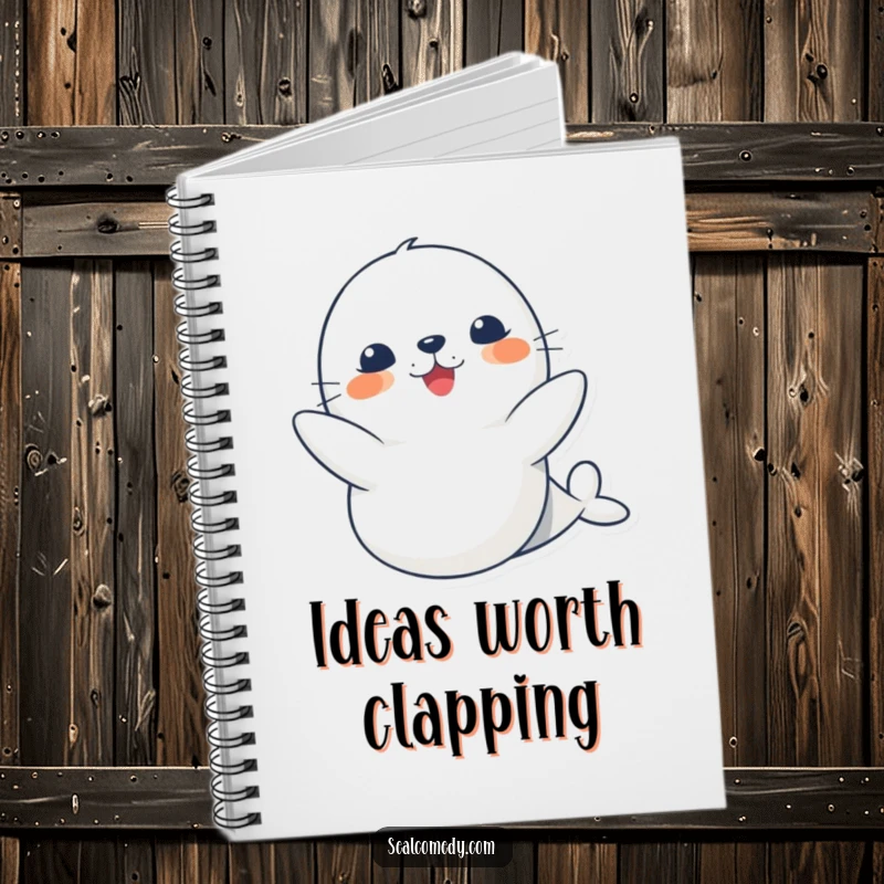 Funny cute seal notebook, featuring a happy clapping seal, ideal for jotting down joyful thoughts and ideas.