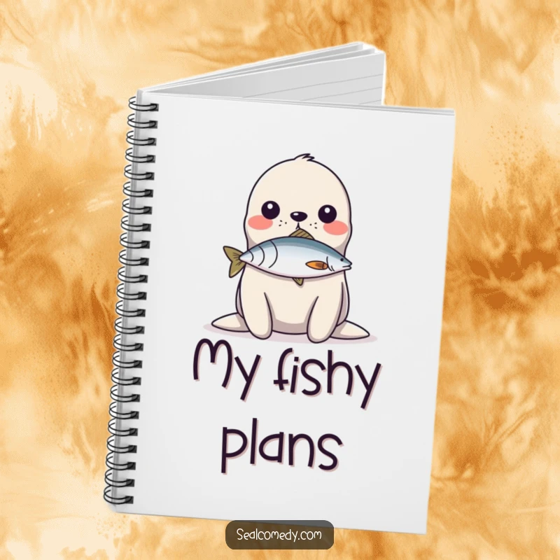 Funny Notebook: A seal balances a fish on its nose, ideal for jotting down humorous ideas and plans.