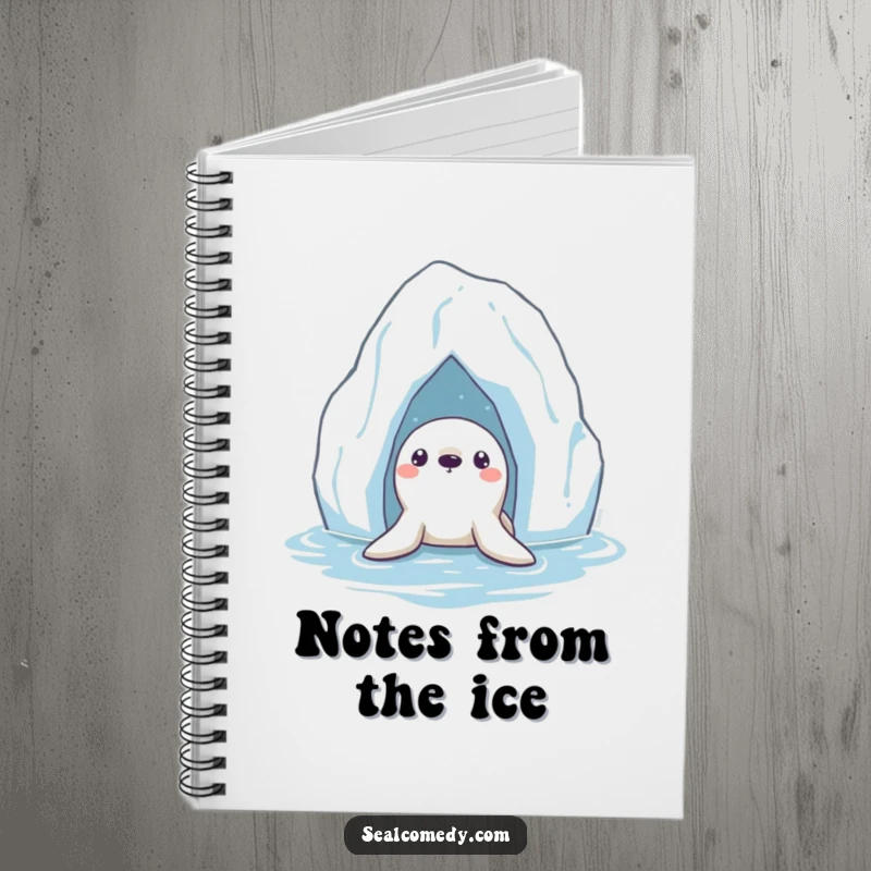 Funny Seal Notebook: A curious seal peeking from beneath a floating iceberg, perfect for notes.