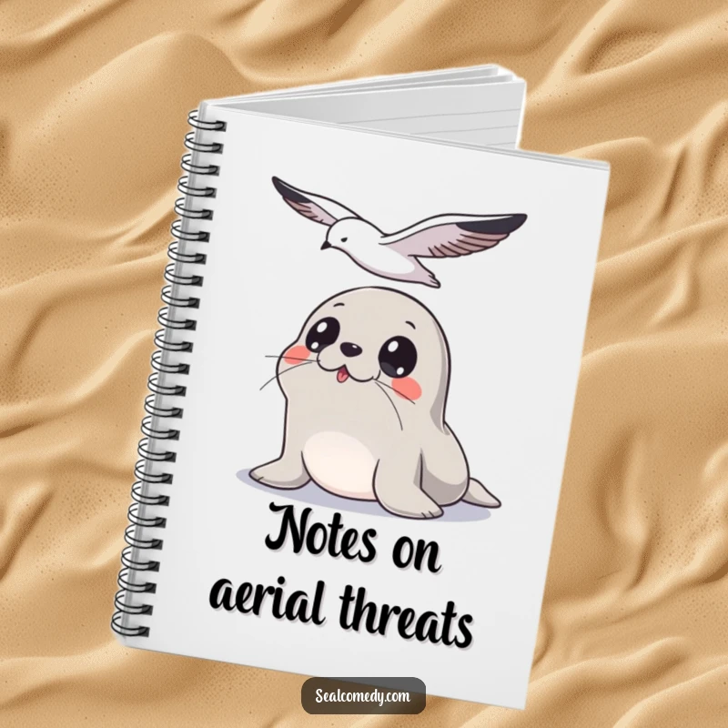 Funny Seal Notebook: A seal with wide eyes intently watches a seagull fly overhead, ready for your notes and ideas.