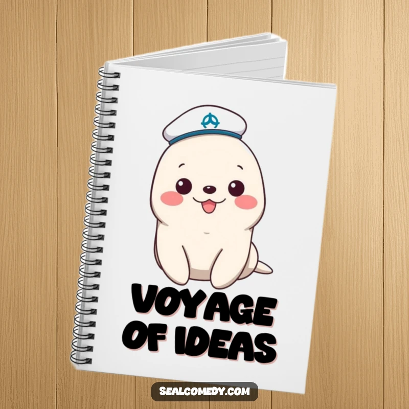 Funny sailor seal notebook with a tiny hat, perfect for jotting down ideas with cheerful maritime flair and adorable animal charm.