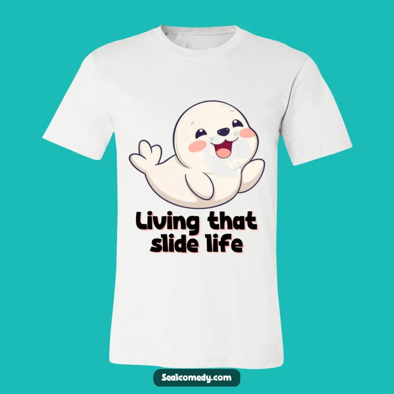 Funny Seal Pup Belly Slide T-Shirt - Happy Smiling Pup Graphic Tee Gift