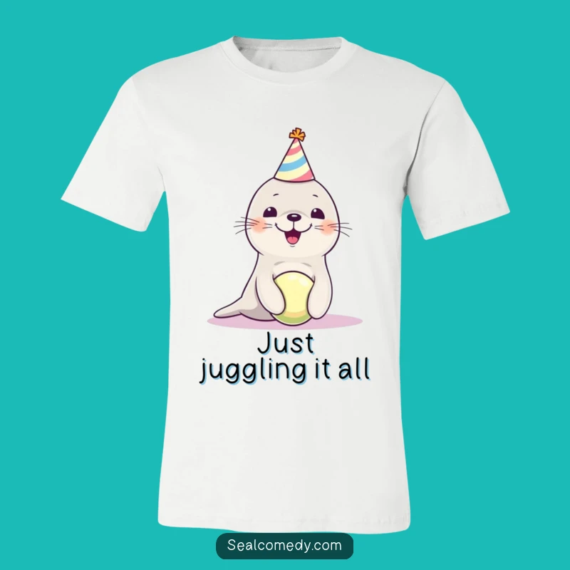 Funny Seal Pup Party Hat T-Shirt - Cute Balancing Ball Graphic Tee Gift