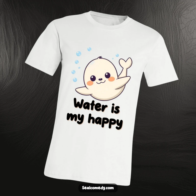 Funny Seal T-Shirt: A happy seal dives underwater with a cheerful expression, showcasing a humorous and aquatic adventure. Great funny gift.