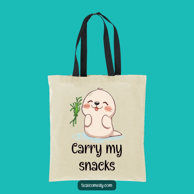 Funny Seal Seaweed Batting Tote Bag: Playful Ocean Accessory, Great Funny Gift