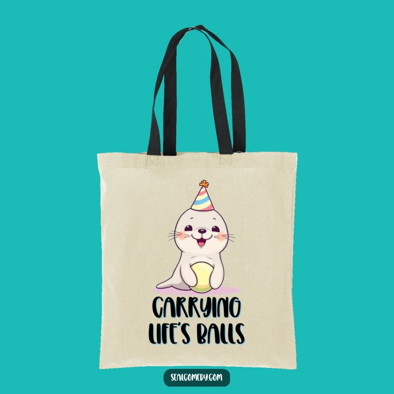 Funny Seal Pup Party Hat Tote Bag - Cute Juggling Ball Beach Bag Gift