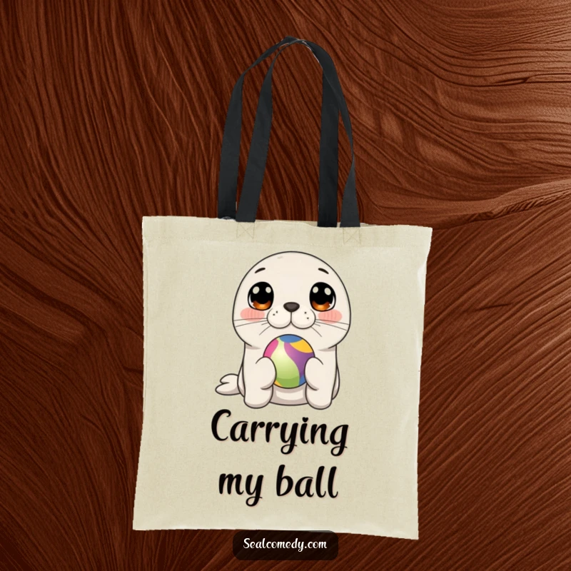 Funny seal balancing a colorful ball on its nose, a charming and humorous accessory for everyday.