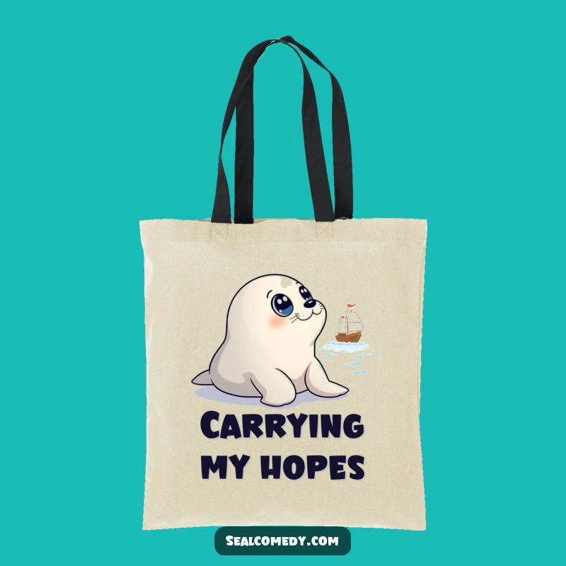 Funny Seal Watching Ship Tote Bag: Innocent Eyes Canvas Bag, Great Funny Gift
