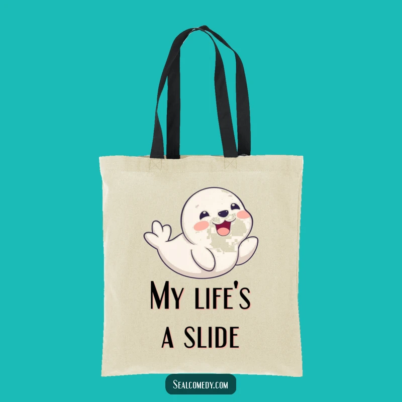 Funny Seal Pup Belly Slide Tote Bag - Playful Smiling Pup Beach Bag Gift
